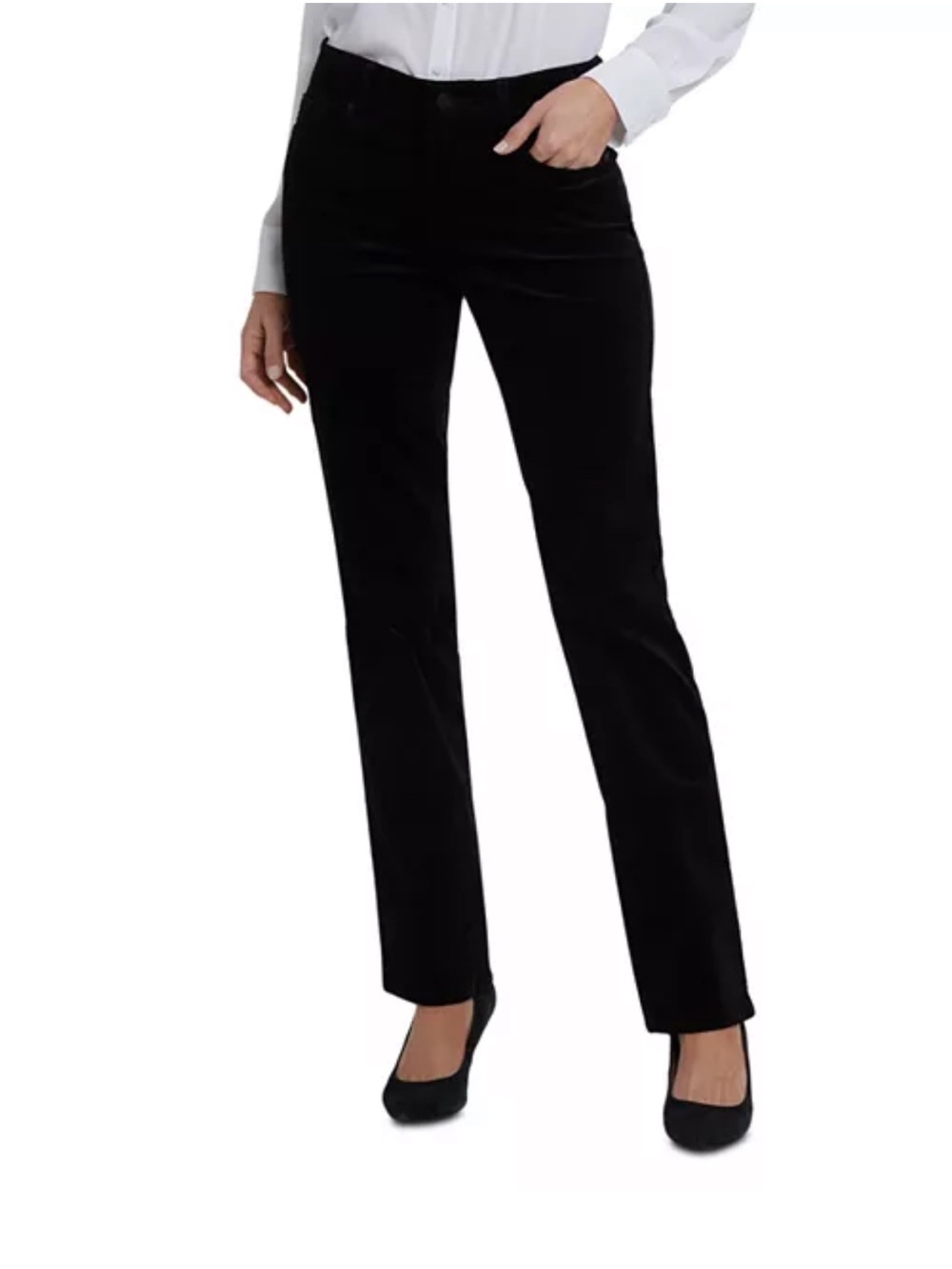 NYDJ Marilyn Velveteen High Rise Straight Jeans in Black